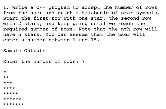 Solved 1. Write a C program to accept the number of rows Chegg