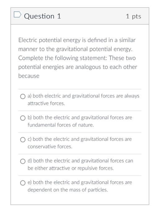 electric potential energy and gravitational potential energy