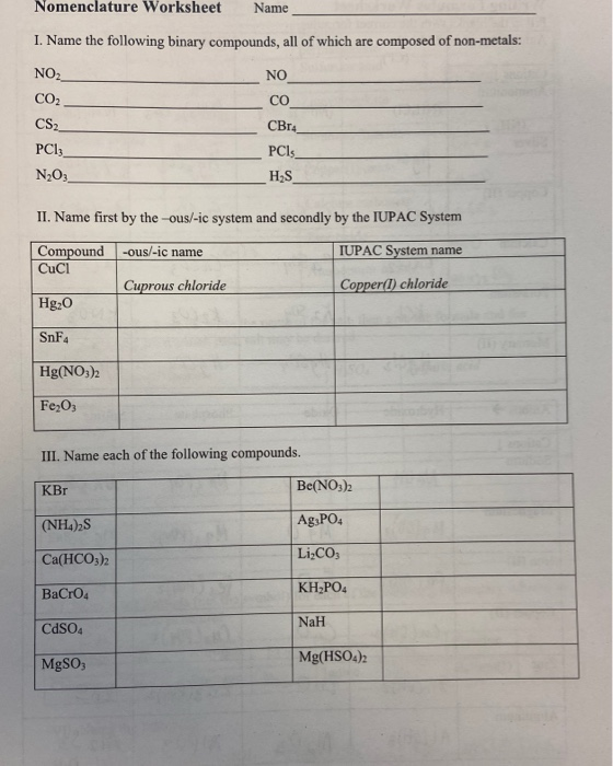 Solved Nomenclature Worksheet Name 1. Name the following | Chegg.com