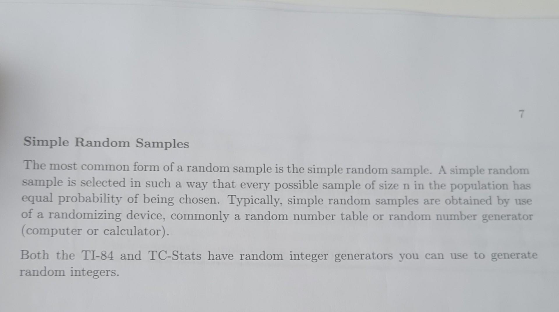 Solved Simple Random Samples The Most Common Form Of A Chegg Solved Simple Random Samples The Most Common Form Of A Chegg