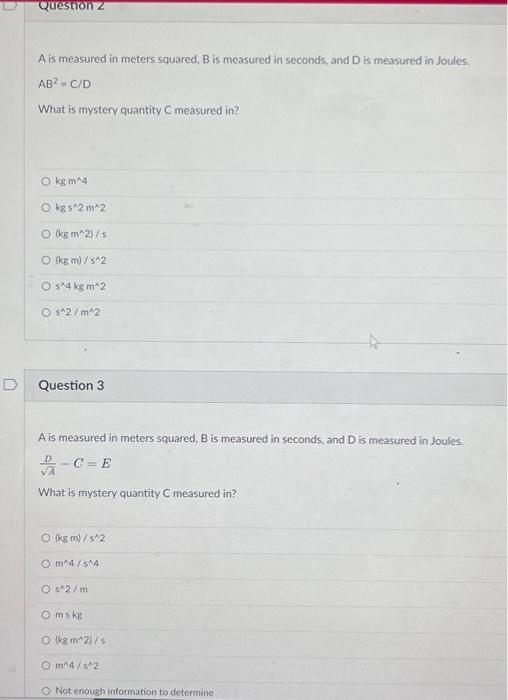 Solved A is measured in meters squared, B is measured in