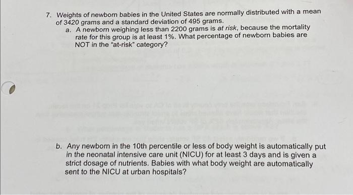 Solved 7. Weights of newborn babies in the United States are | Chegg.com