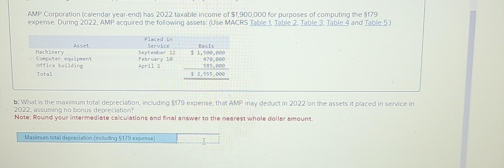 Solved AMP Corporation (calendar yearend) has 2022 taxable