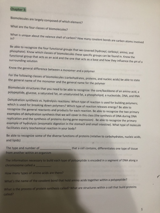 Solved Chapter 3 Biomolecules are largely composed of which