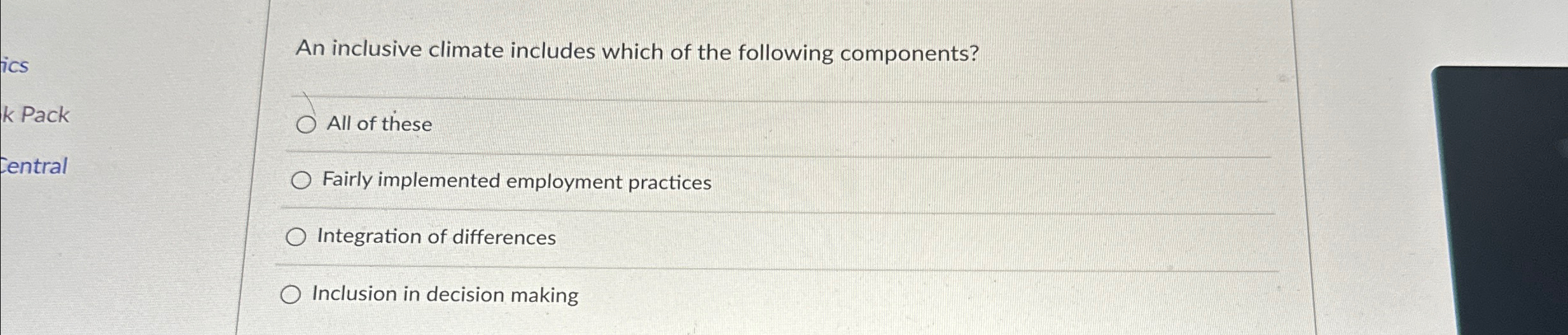 Solved An inclusive climate includes which of the following | Chegg.com