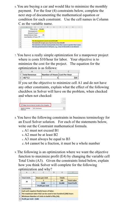 Solved Solver Questions - each worth 6 pts. 1. In Excel | Chegg.com