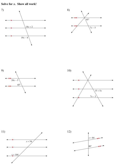 Solved Solve for x. Show all work! ! 7) 65 (18r+2 7x-5 19x-4 | Chegg.com