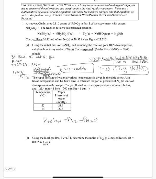 Solved FOR FULL CREDIT, SHOW ALL YOUR WORK (i.e., clearly | Chegg.com