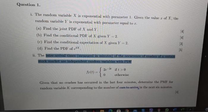 Solved Question 1. i. The random variable X is exponential | Chegg.com