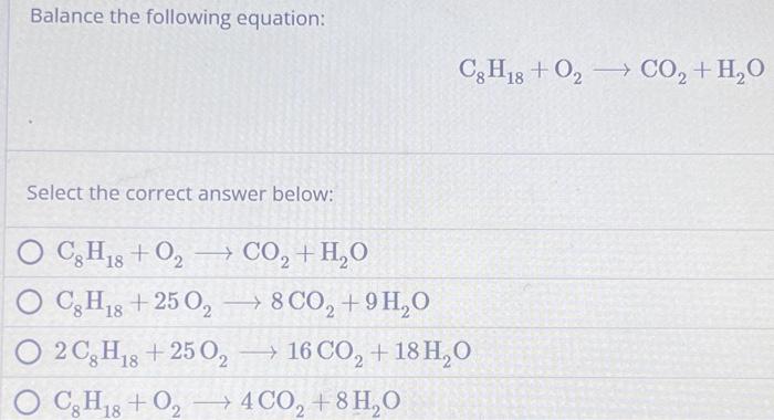 Solved Balance The Following Equation: Select The Correct | Chegg.com