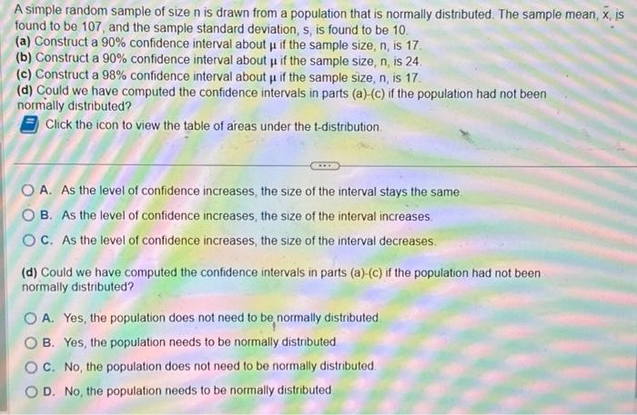 Solved A simple random sample of size n is drawn from a | Chegg.com