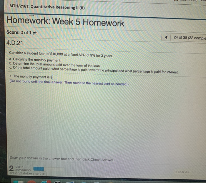 Solved MTH/216T: Quantitative Reasoning II (B) Homework: | Chegg.com