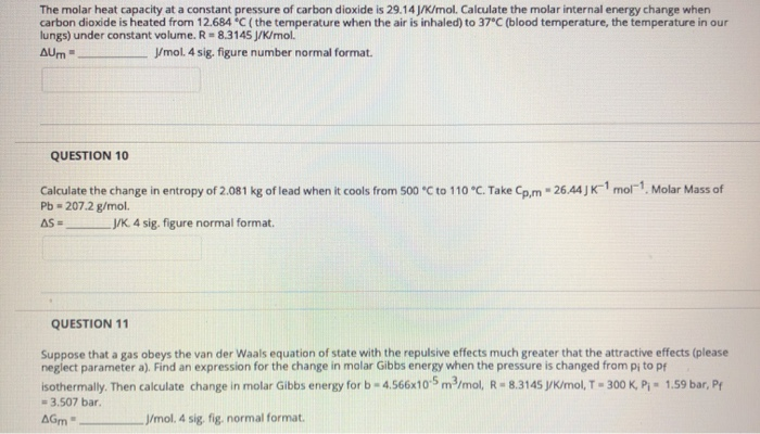 Solved The Molar Heat Capacity At A Constant Pressure Of | Chegg.com