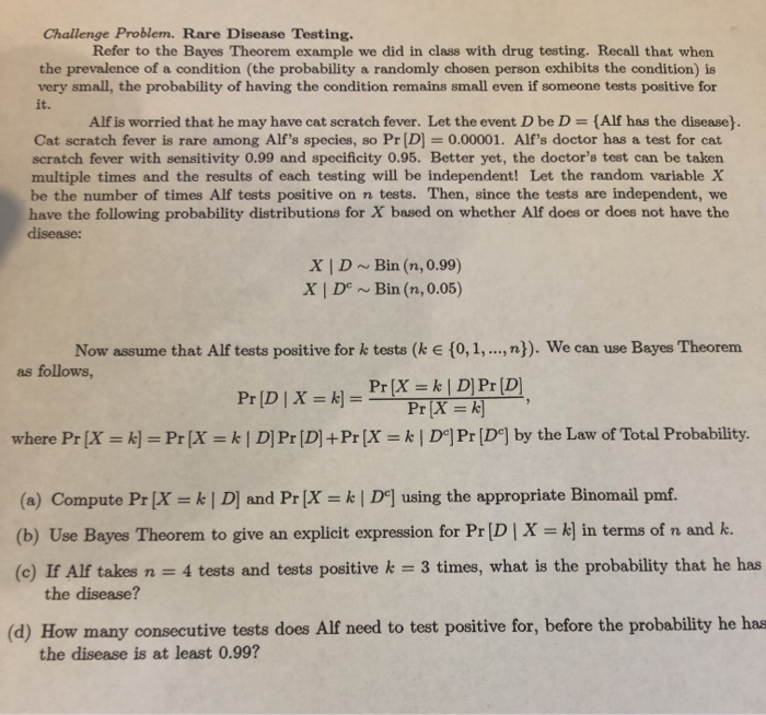 Solved Challenge Problem. Rare Disease Testing. Refer To The | Chegg.com