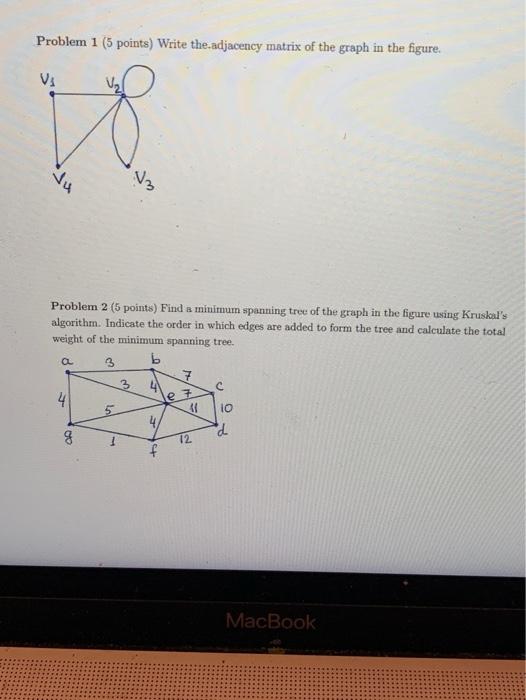 Solved Problem 1 (5 points) Write the adjacency matrix of | Chegg.com