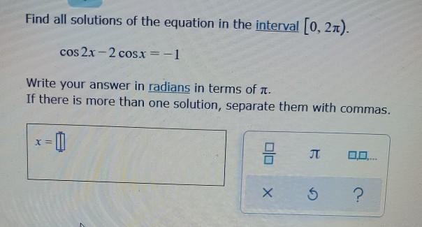 Solved Find all solutions of the equation in the interval | Chegg.com