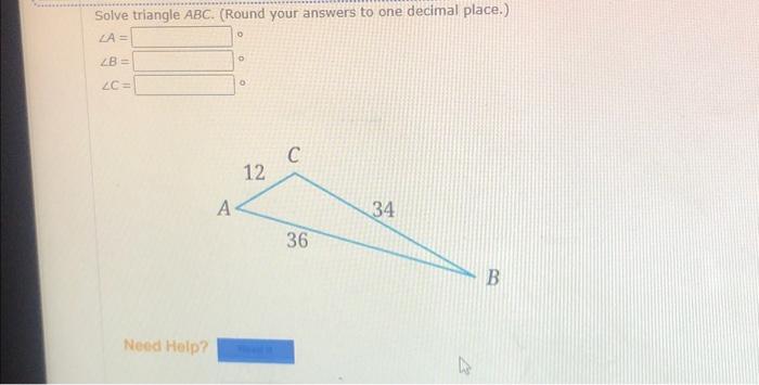 Solved Solve Triangle ABC. (Round Your Answers To One | Chegg.com