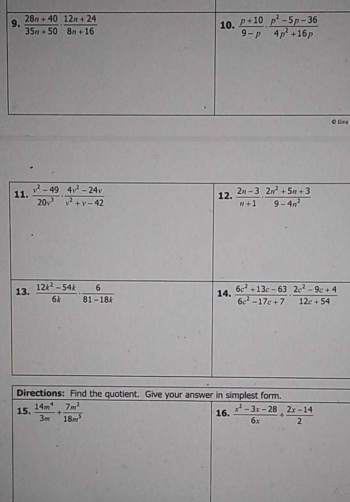 Solved 9. 287 +40 12n + 24 35n+ 50 8n +16 10. P+10 p2-58-36 