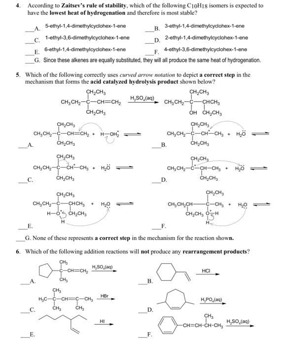 Solved A 4. According to Zaitsev's rule of stability, which | Chegg.com