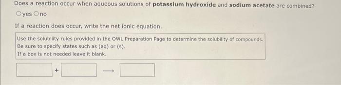 Solved Does a reaction occur when aqueous solutions of | Chegg.com