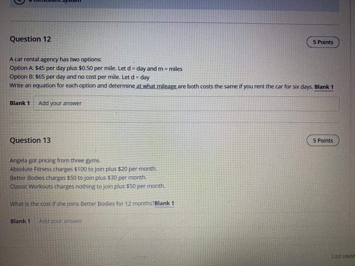 Solved Question 12 5 Points A car rental agency has two | Chegg.com