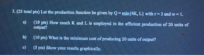 Solved 3. (25 total pts) Let the production function be | Chegg.com