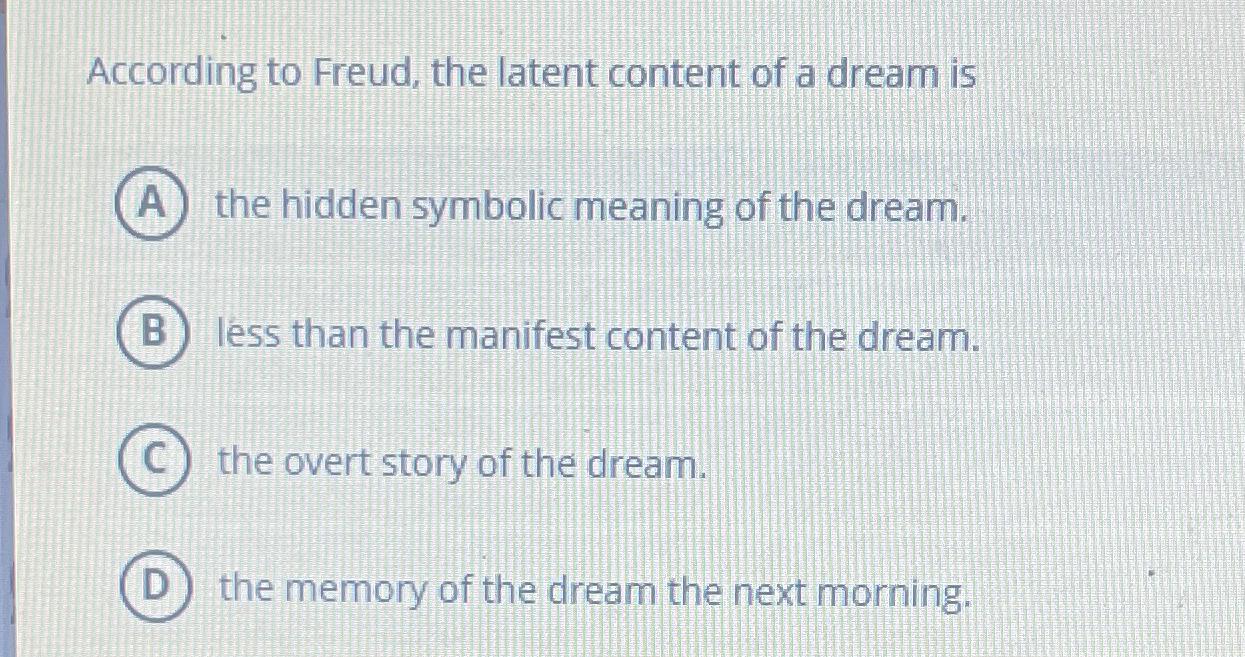 Solved According to Freud, the latent content of a dream is