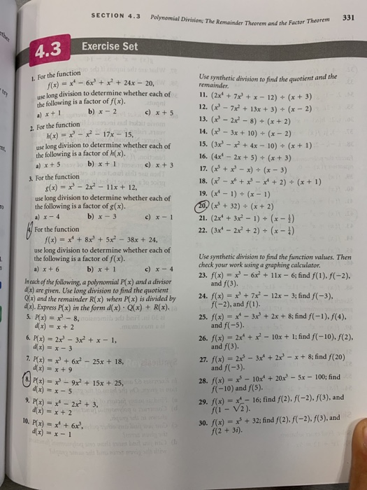 Section 4 3 Polynomial Division The Remainder Chegg Com