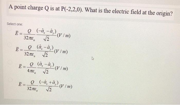 A Point Charge Q Is At P 2 2 0 What Is The Chegg Com