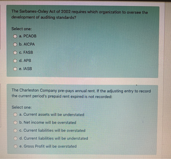 Sarbanes Oxley Act Requires Each Of The Following