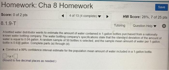 Solved Homework: Cha 8 Homework Save Score: 0 of 2 pts 4 of | Chegg.com
