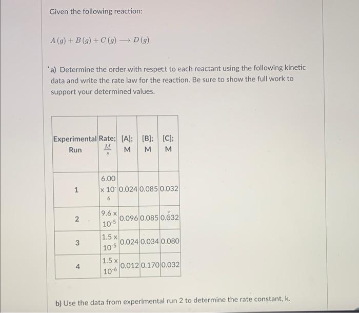 Solved Given The Following Reaction: A (9) + B (9) + C (9) D | Chegg.com