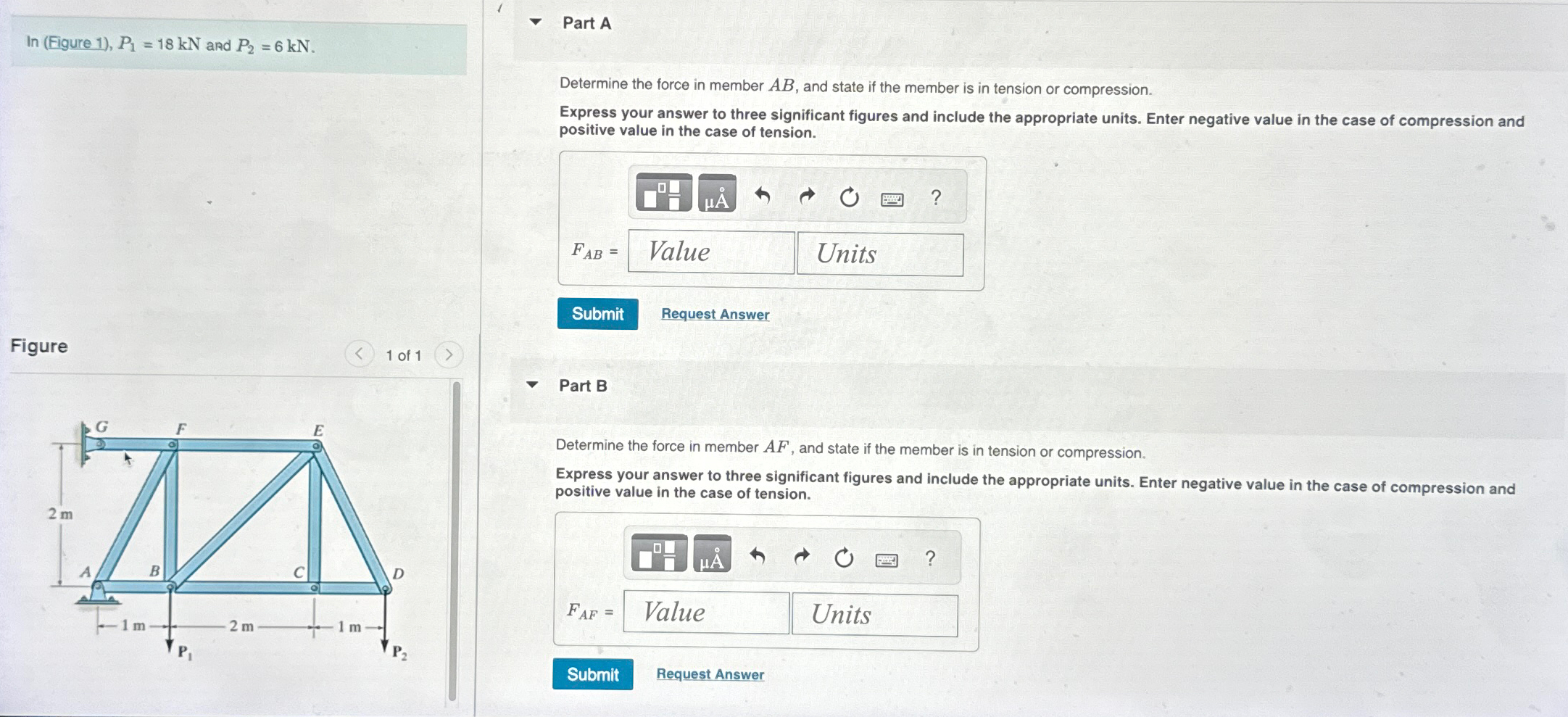 Solved In (Figure 1), P1=18kN ﻿and P2=6kN.Figure1 ﻿of | Chegg.com