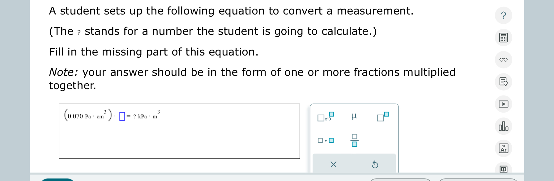 Solved A student sets up the following equation to convert a | Chegg.com