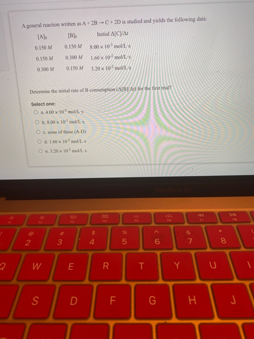 Solved A general reaction written as A + 2B C+2D is studied | Chegg.com
