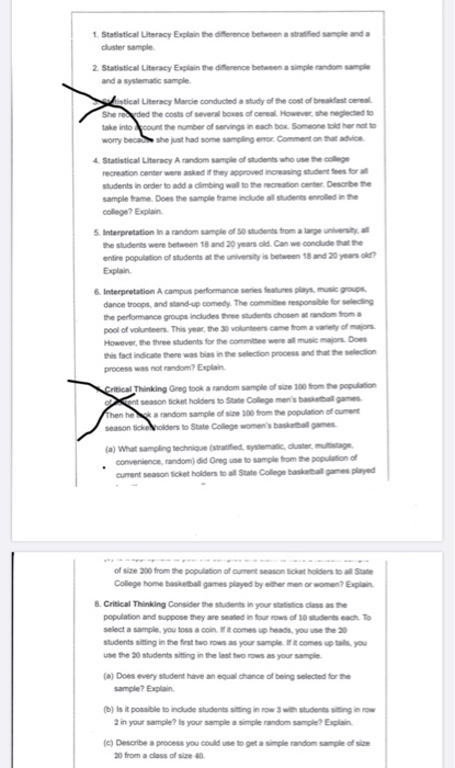 Solved 1. Statistical Literacy Explain the difference | Chegg.com