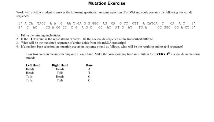 Solved Mutation Exercise Work with a fellow student to | Chegg.com