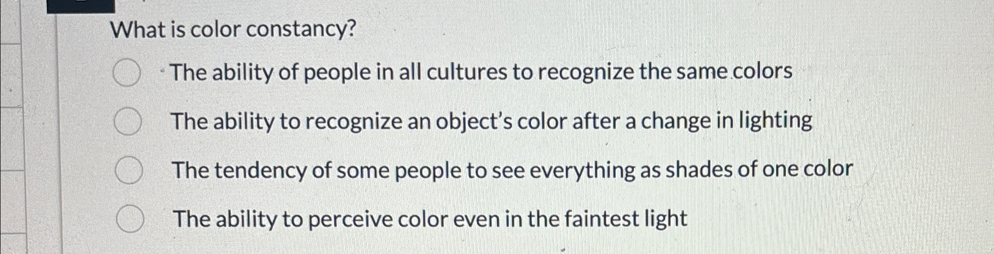 Solved What is color constancy?The ability of people in all | Chegg.com
