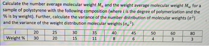 Solved Calculate the number average molecular weight Mn and | Chegg.com