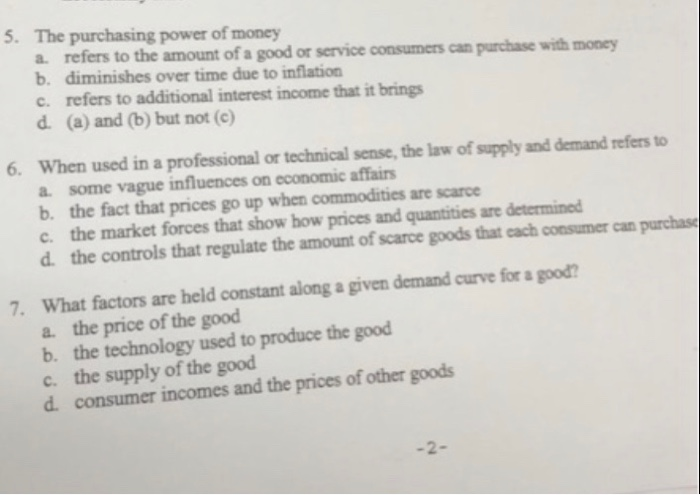 Solved 5. The purchasing power of money a refers to the | Chegg.com