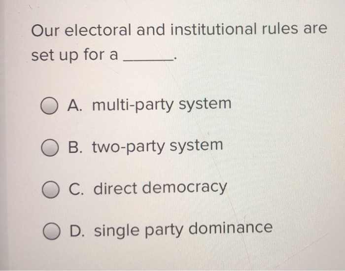 Solved Our Electoral And Institutional Rules Are Set Up F Chegg Com