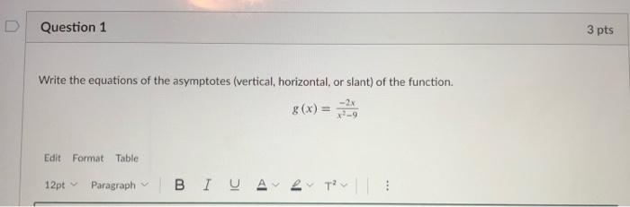 Solved D Question 1 3 pts Write the equations of the | Chegg.com