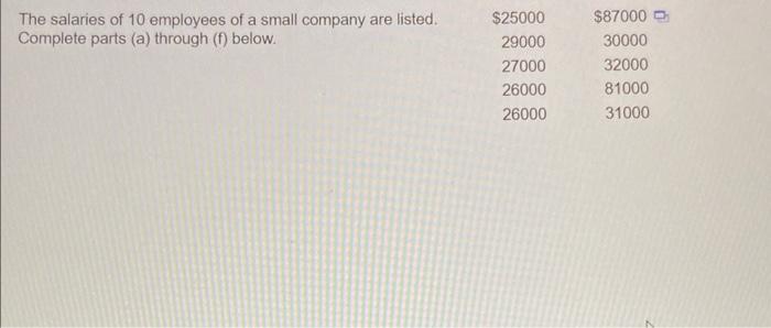 Solved The salaries of 10 employees of a small company are | Chegg.com