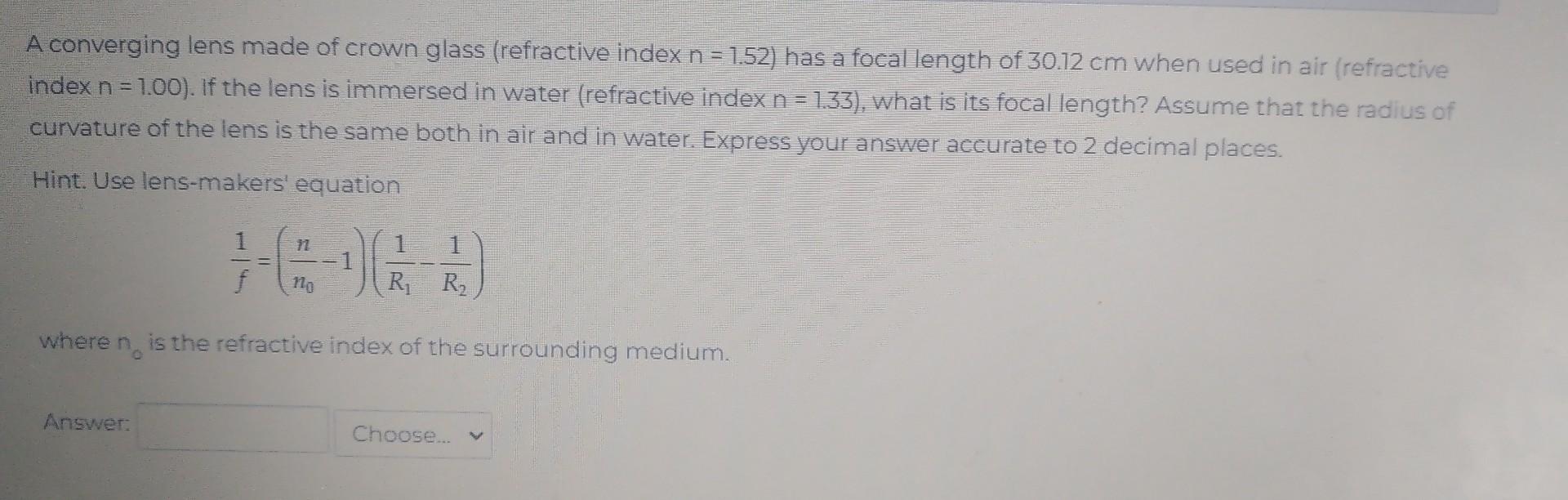 Solved A converging lens made of crown glass (refractive