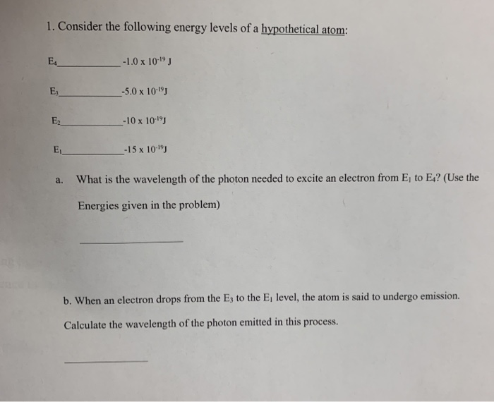 Solved 1. Consider the following energy levels of a | Chegg.com
