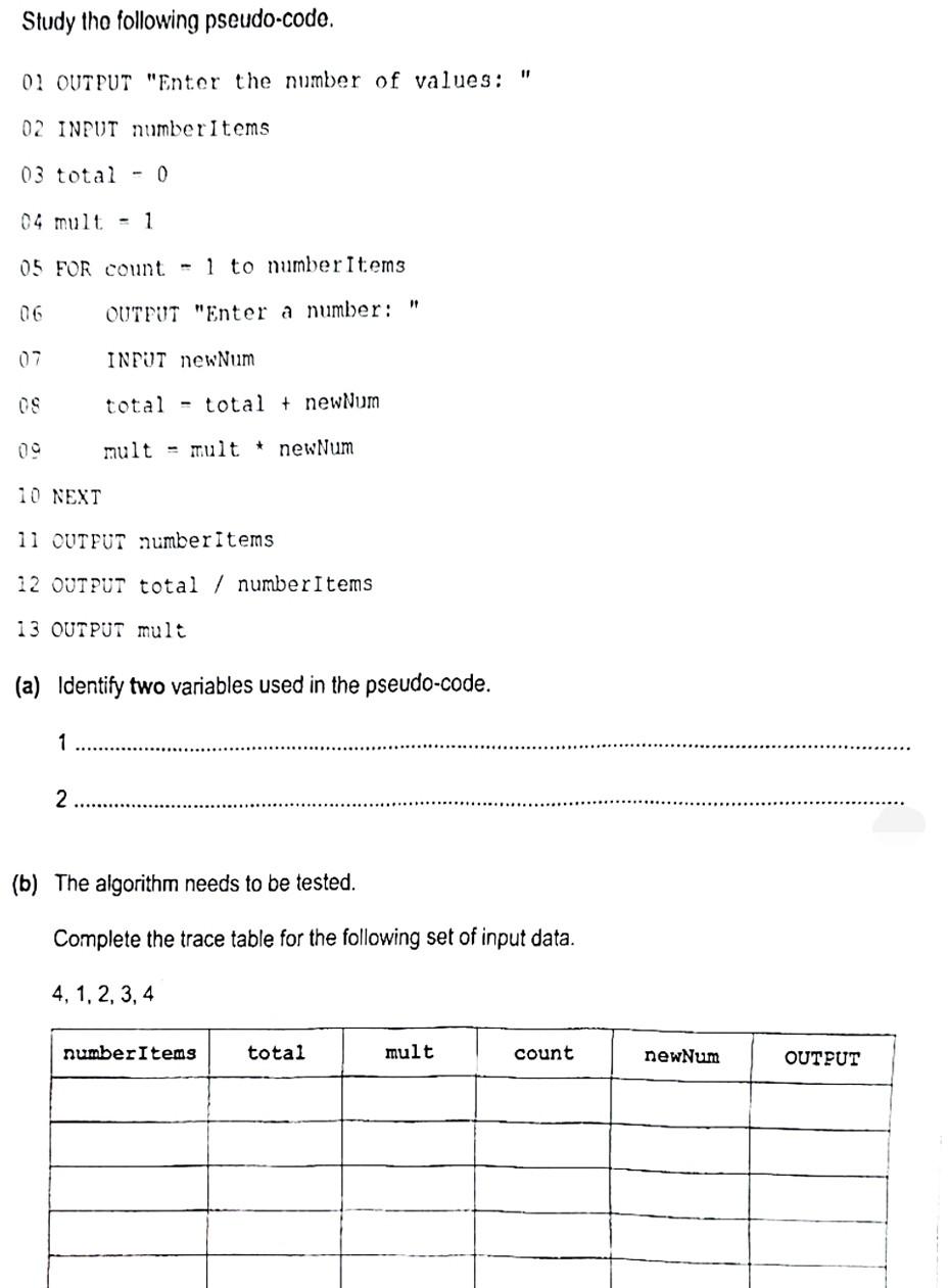 Solved Study the following pseudo-code. 01 OUTPuT