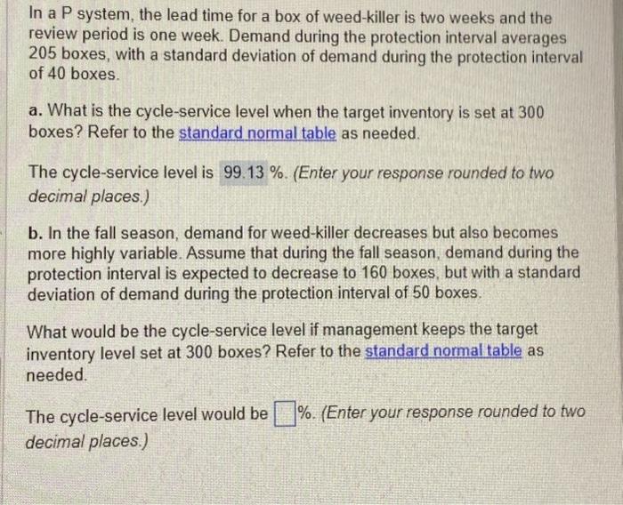 Solved In a P system, the lead time for a box of weedkiller