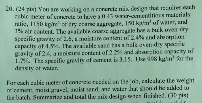 Solved 20. (24 pts) You are working on a concrete mix design | Chegg.com