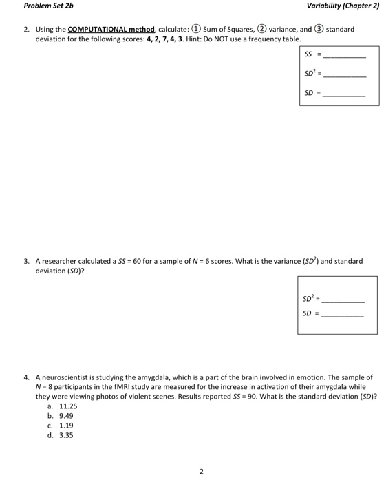 Solved Problem Set 2b Variability (Chapter 2) 2. Using The | Chegg.com