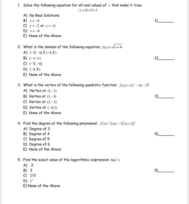 Solved 1 2 1 Solve The Following Equation For All Real Chegg Com